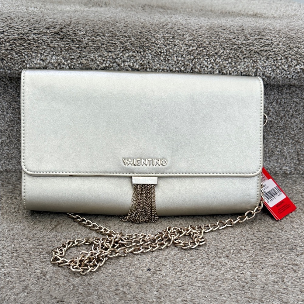 Valentino Metallic Silver Clutch with Chain
